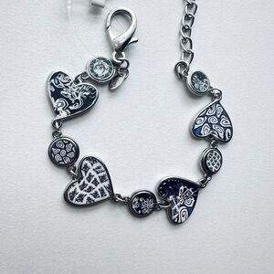 Viva Beads Blue & White Heart Bracelet Handmade Clay Beaded NWT